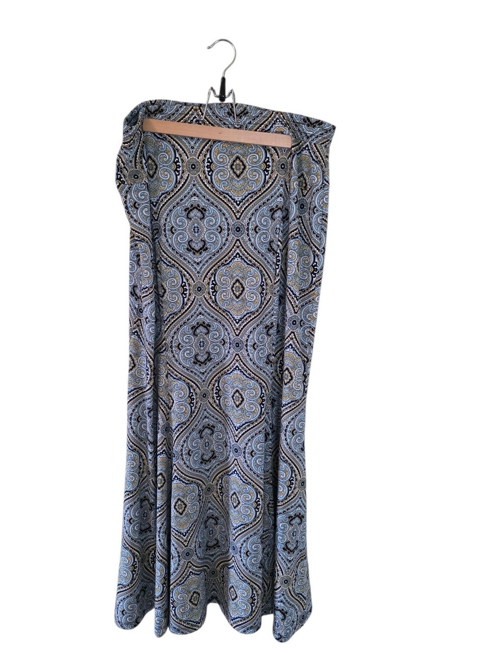 Cato Printed Paisley Maxi Skirt in Blue and Gold Paisley